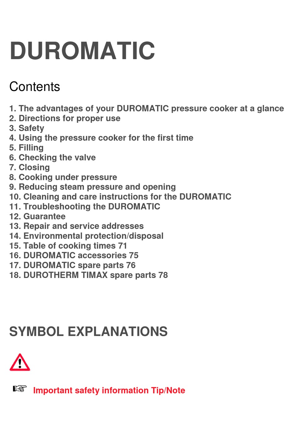 Kuhn Rikon Duromatic User Manual Pdf Download Manualslib