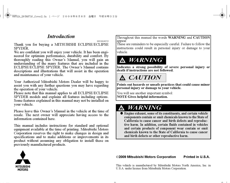 MITSUBISHI ECLIPSE OWNER'S MANUAL Pdf Download ManualsLib