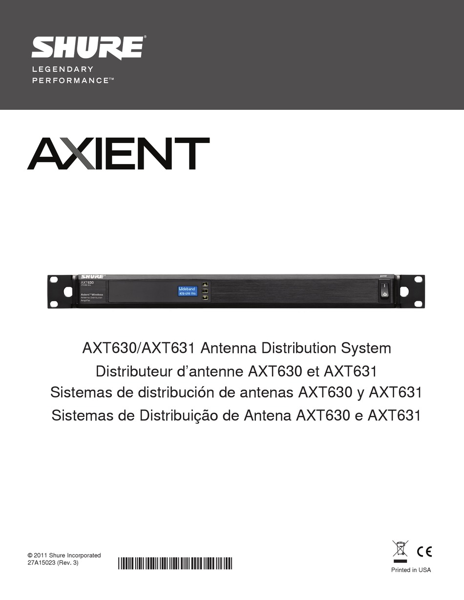 SHURE AXT630 USER MANUAL Pdf Download ManualsLib