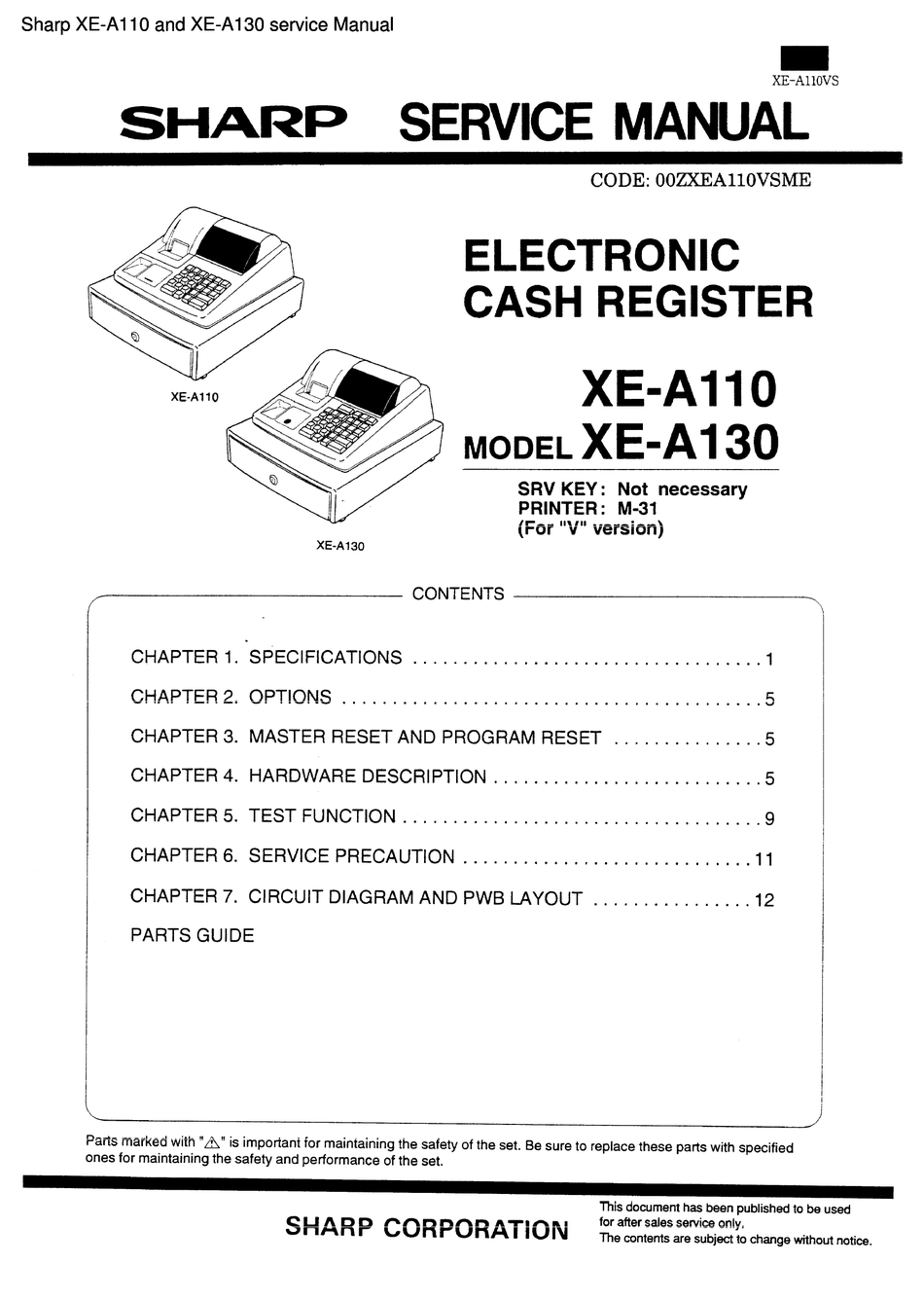 SHARP XE-A110 SERVICE MANUAL Pdf Download | ManualsLib
