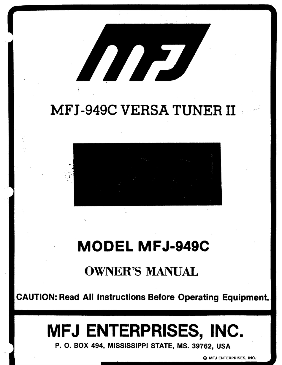 MFJ-902 マニュアルチューナー 取説付き MFJ -949C OWNER'S MANUAL Pdf Download | ManualsLib