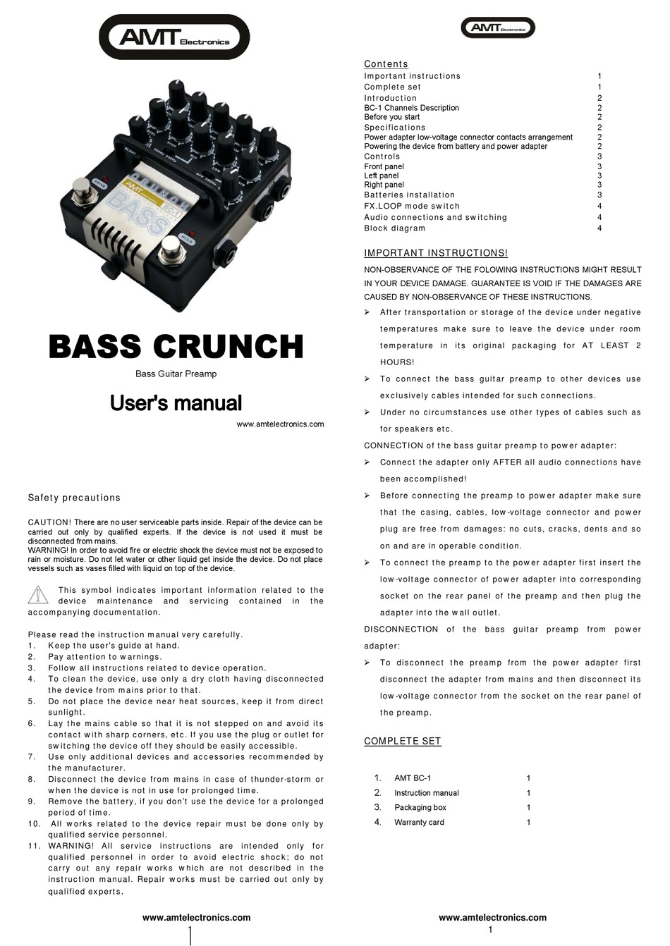 AMT BASS CRUNCH USER MANUAL Pdf Download ManualsLib