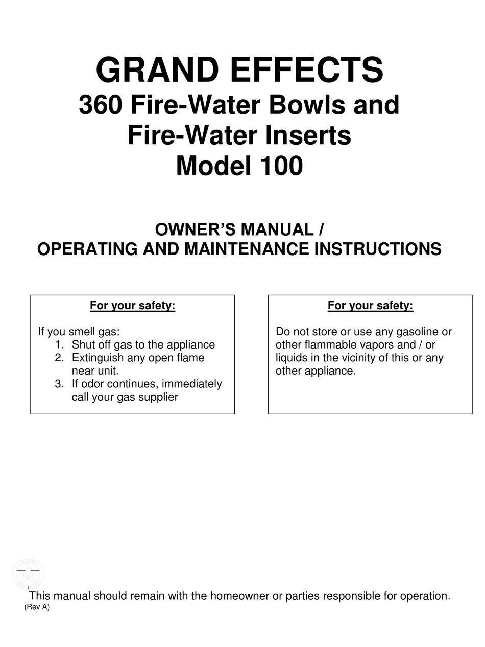 grand effects fire bowl on Grand Effects Model 100 Owner S Manual Pdf Download Manualslib
