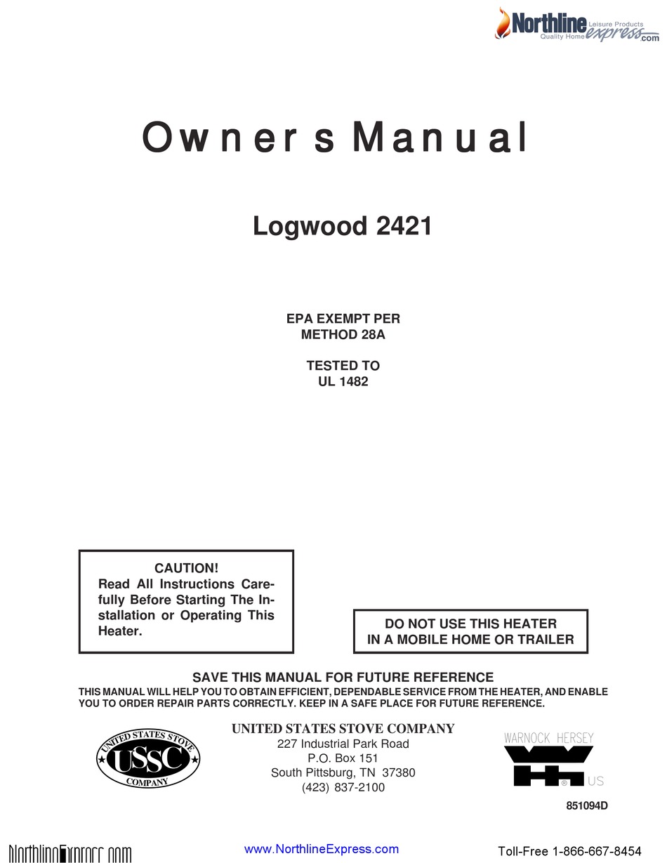 US STOVE COMPANY LOGWOOD 2421 OWNER'S MANUAL Pdf Download | ManualsLib