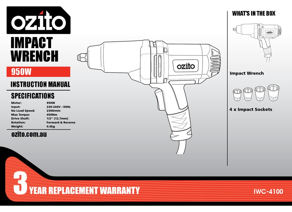 Image of Max torque specification of Ozito IWK-950 impact wrench