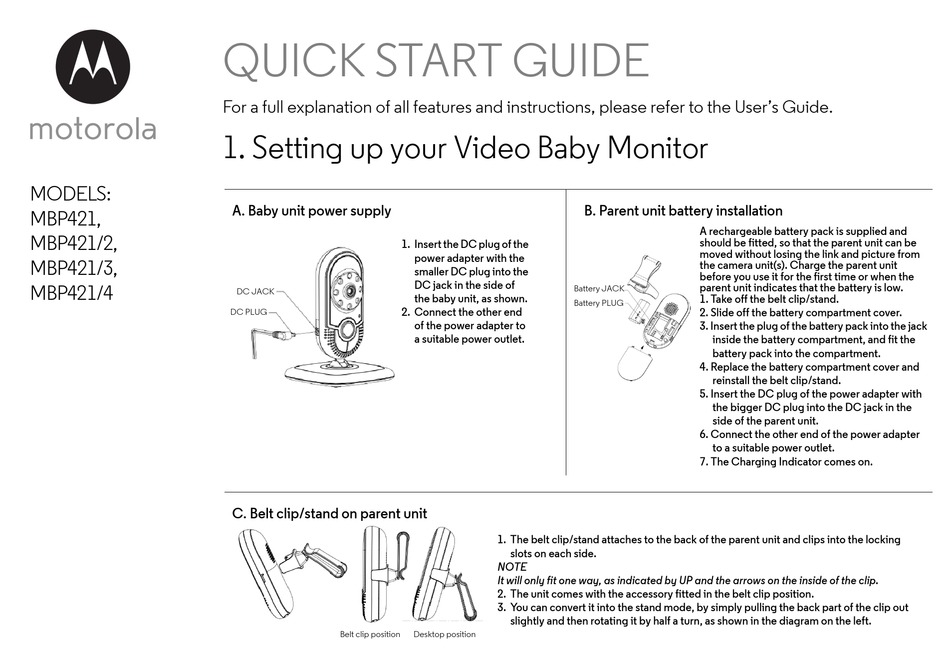 MOTOROLA MBP421 QUICK START MANUAL Pdf Download | ManualsLib