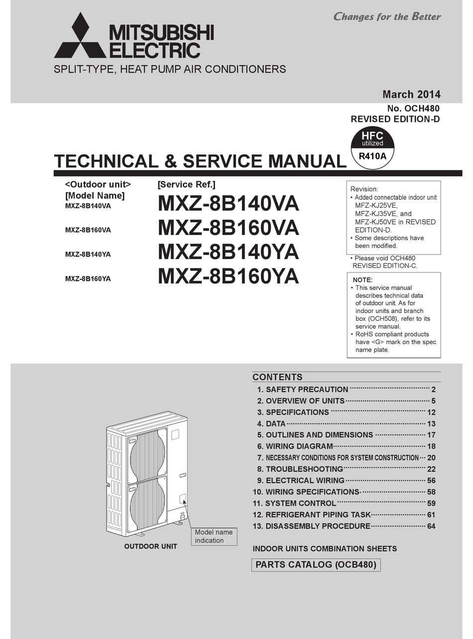 Mitsubishi Mxz-8B140Va Technical & Service Manual Pdf Download | Manualslib