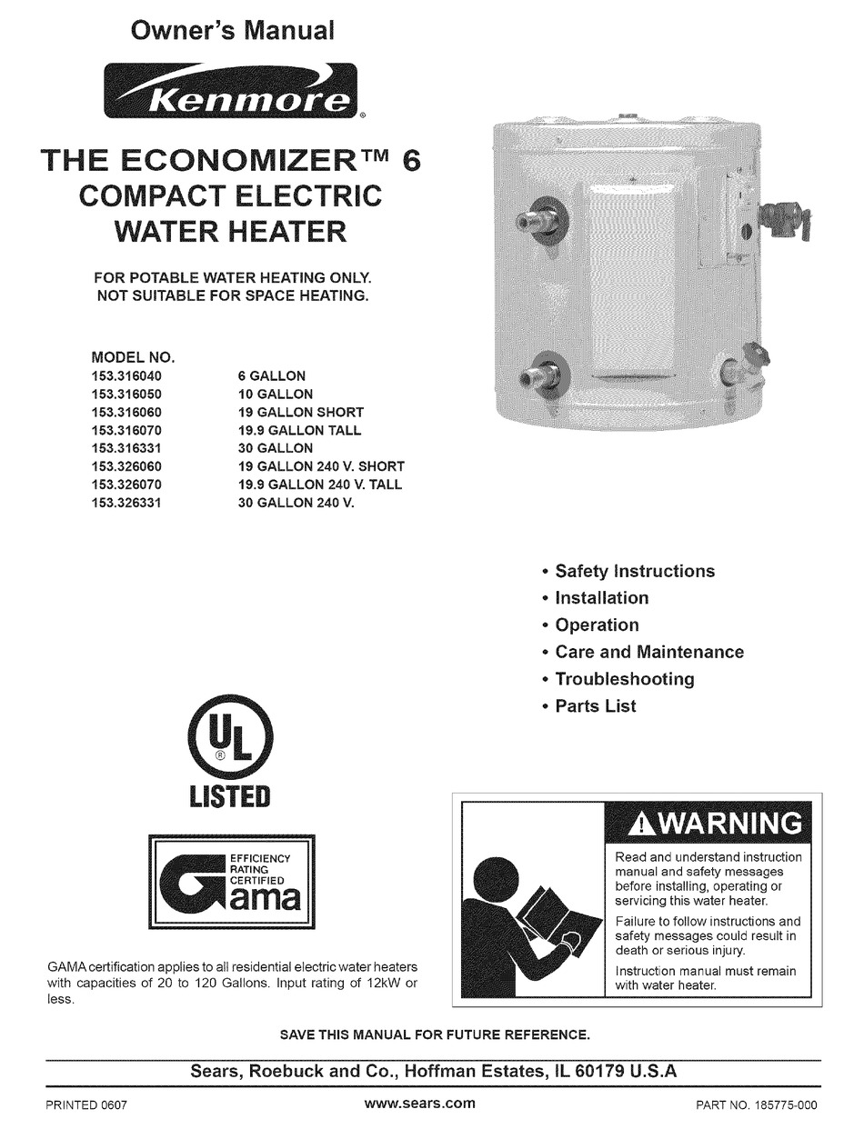 KENMORE 153.316040 OWNER'S MANUAL Pdf Download | ManualsLib