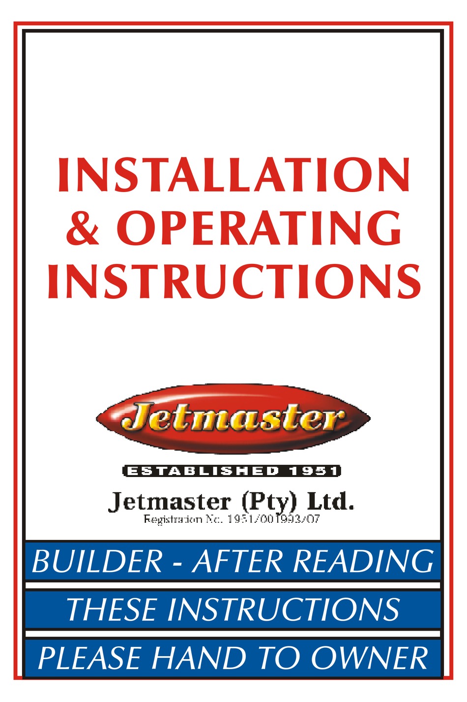 JETMASTER 500 INSTALLATION & OPERATING INSTRUCTIONS MANUAL Pdf Download