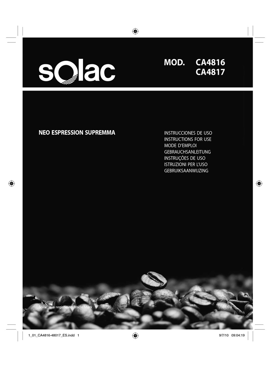 SOLAC NEO ESPRESSION SUPREMMA CA4816 INSTRUCTIONS FOR USE MANUAL Pdf  Download | ManualsLib