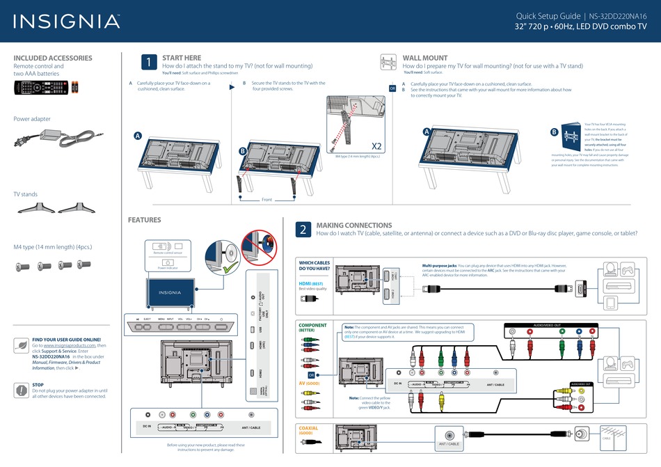 INSIGNIA NS-32DD220NA16 QUICK SETUP MANUAL Pdf Download | ManualsLib