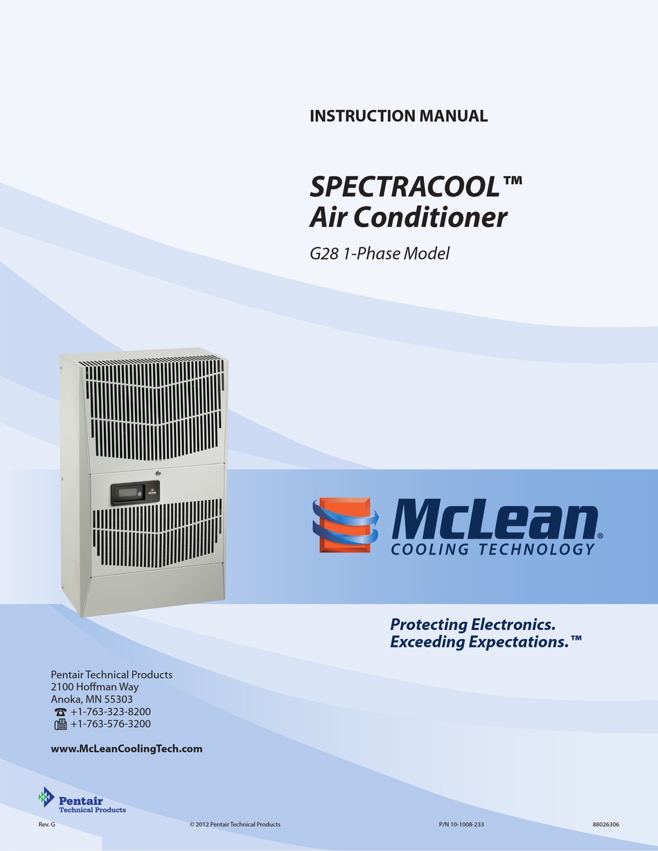 MCLEAN COOLING TECHNOLOGY SPECTRACOOL G28 1PHASE INSTRUCTION MANUAL