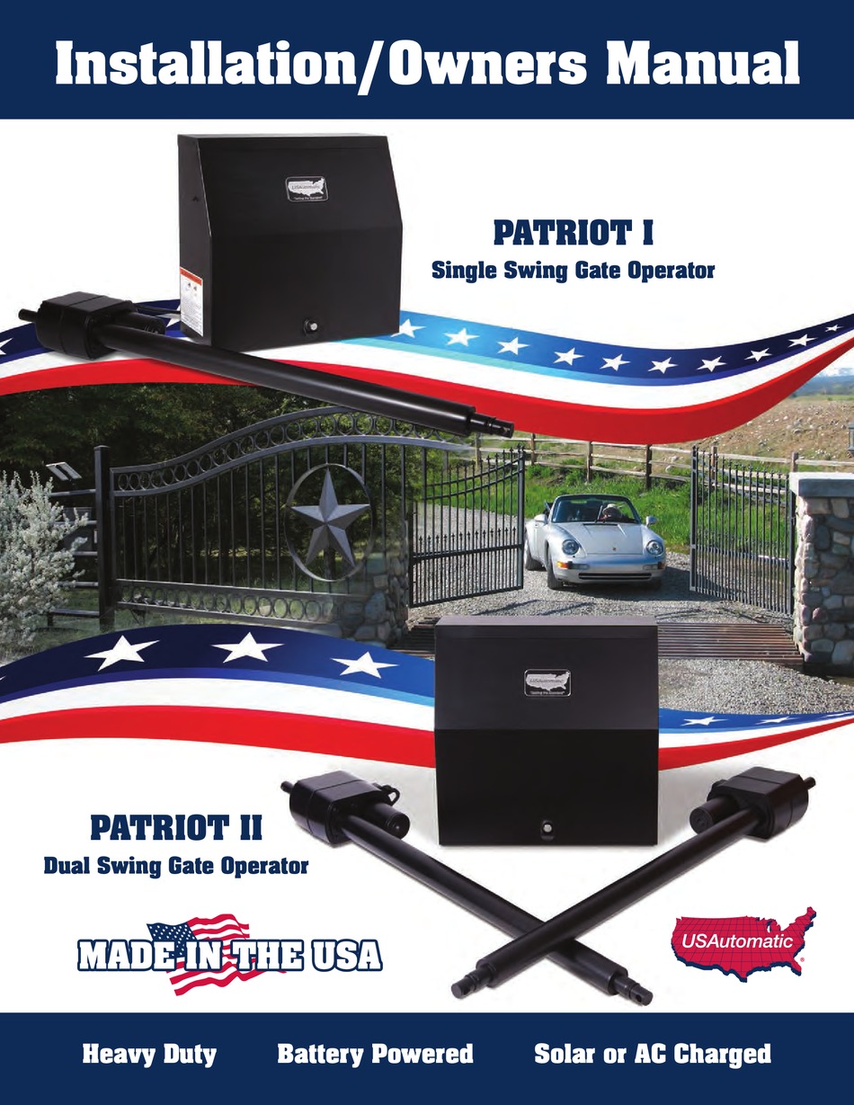USAUTOMATIC PATRIOT I INSTALLATION & OWNER'S MANUAL Pdf Download
