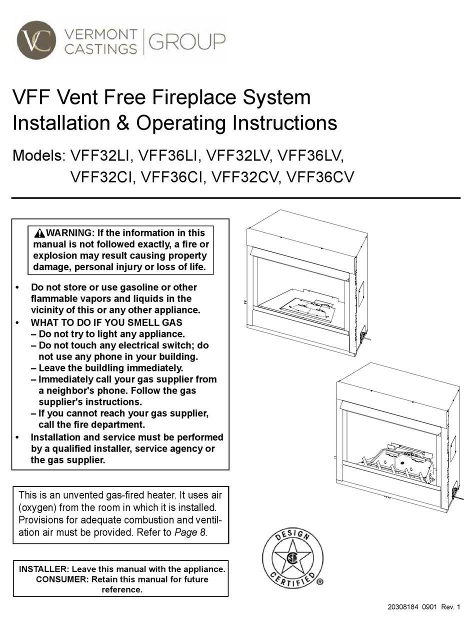 VERMONT CASTINGS VFF32LI INSTALLATION & OPERATING INSTRUCTIONS MANUAL