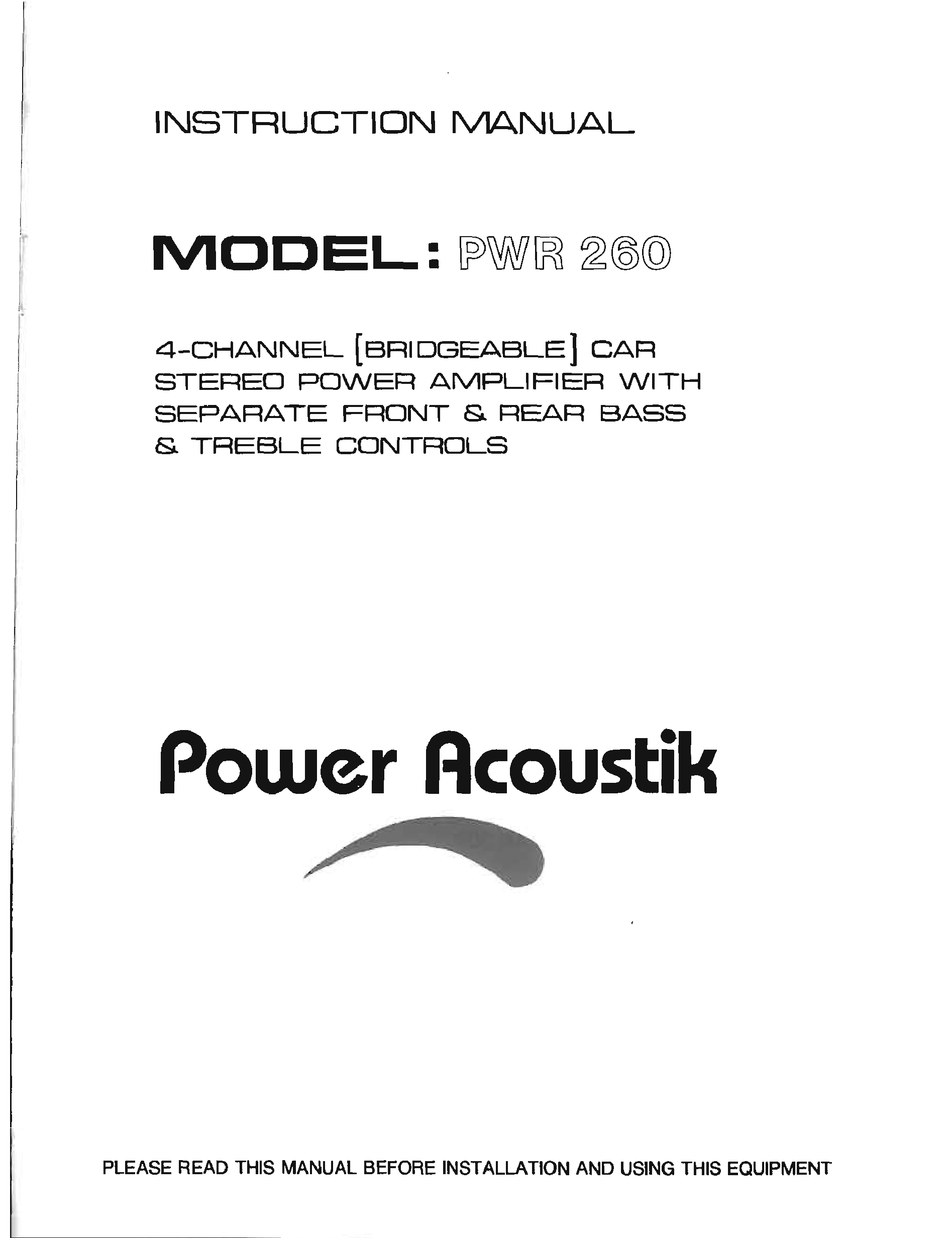 POWER ACOUSTIK PWR 260 INSTRUCTION MANUAL Pdf Download | ManualsLib