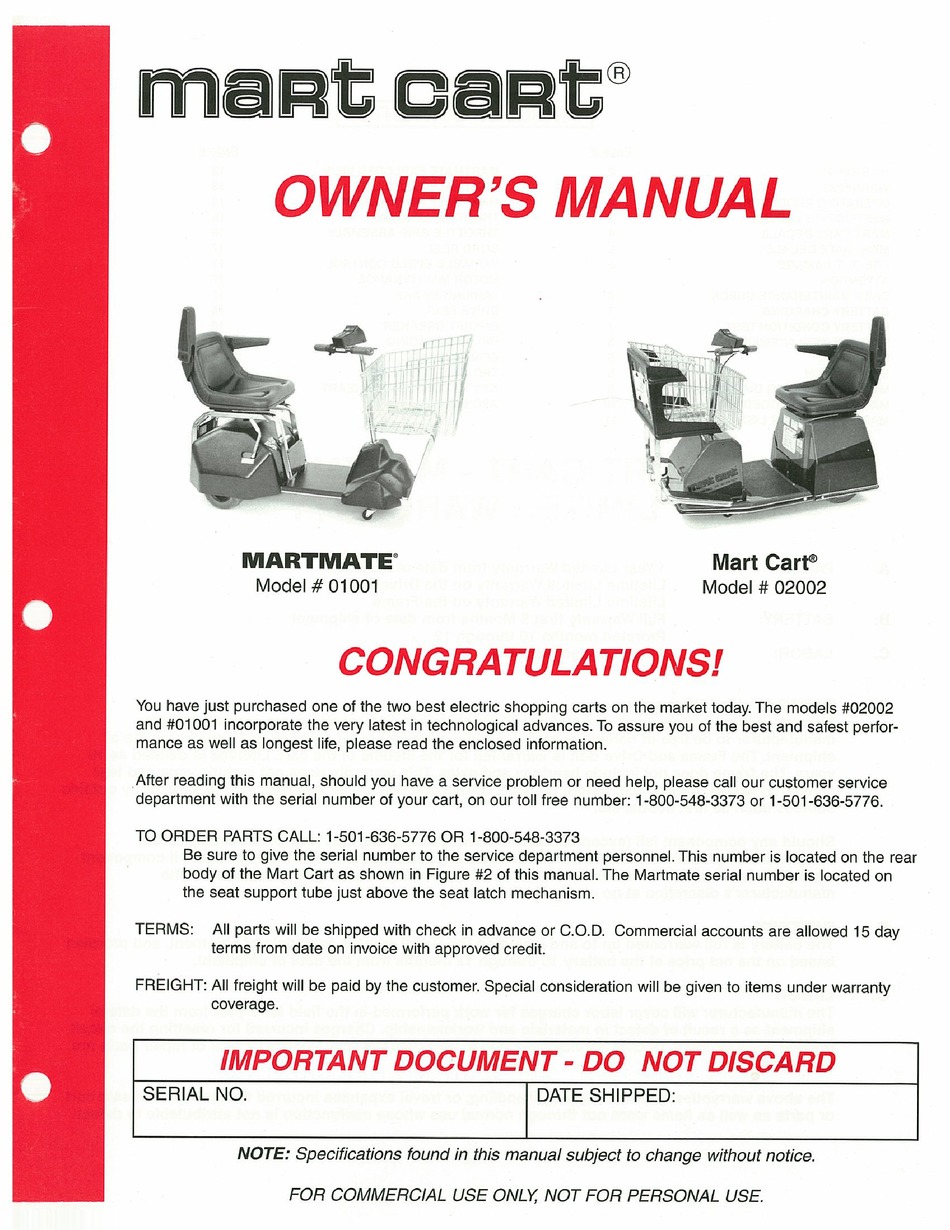 MART CART MARTMATE 01001 OWNER'S MANUAL Pdf Download ManualsLib