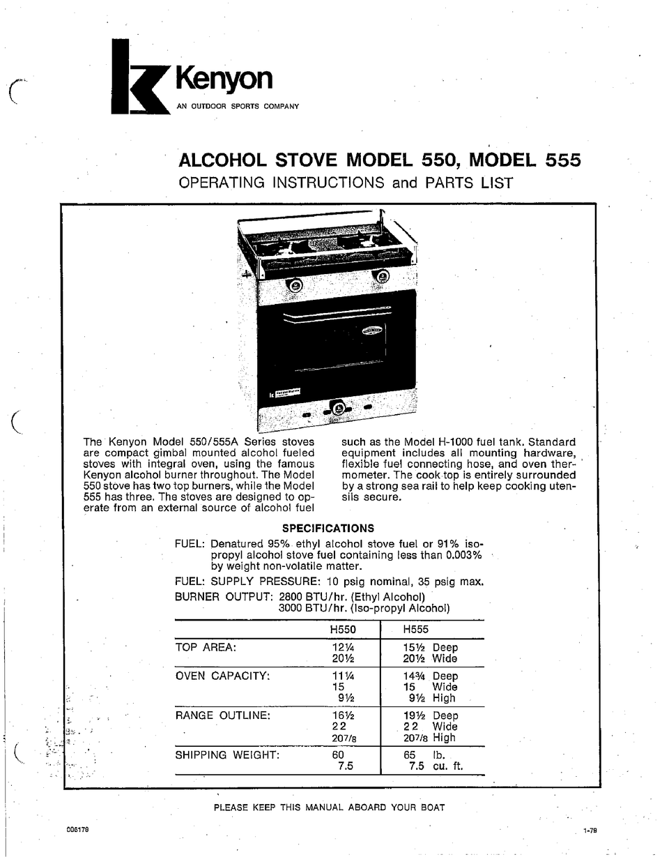 KENYON 550 SERIES OPERATING INSTRUCTIONS AND PARTS LIST MANUAL Pdf