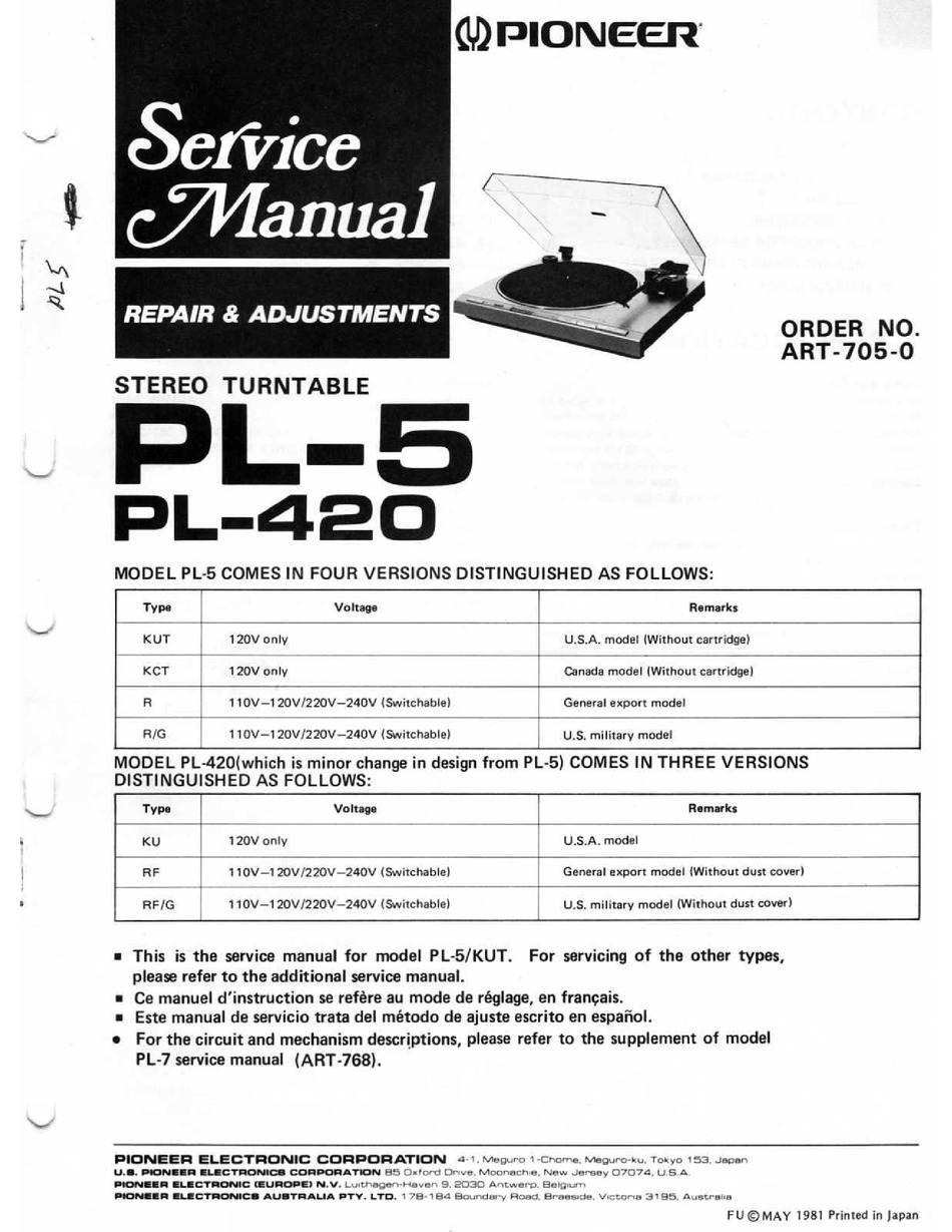 Pioneer Pl 5 Service Manual Pdf Download Manualslib