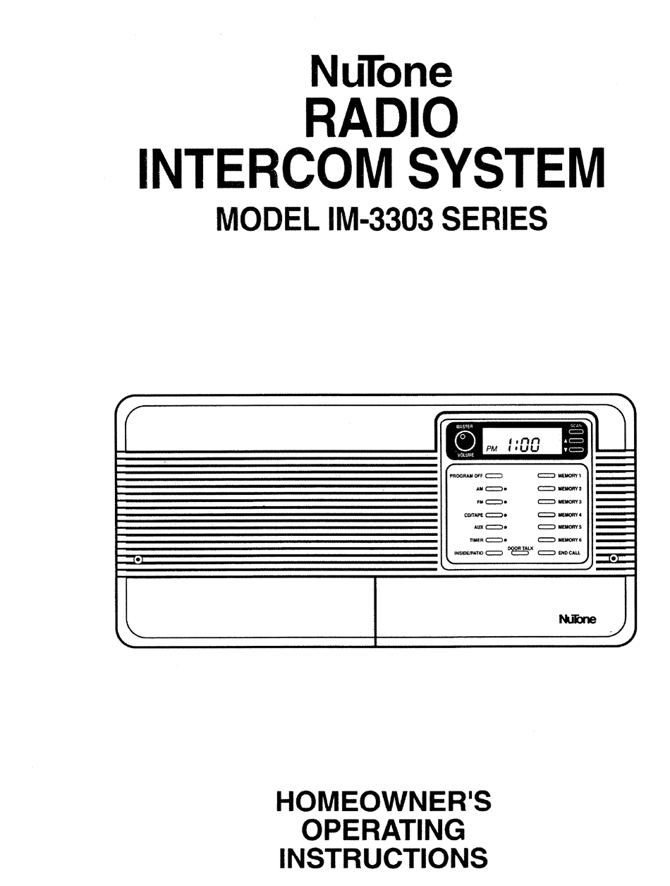 NUTONE IM-3303 SERIES HOMEOWNER'S OPERATING INSTRUCTIONS Pdf Download