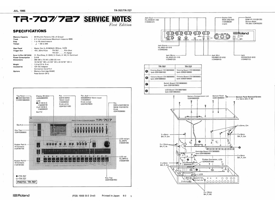 Roland Tr 707 Service Notes Pdf Download Manualslib