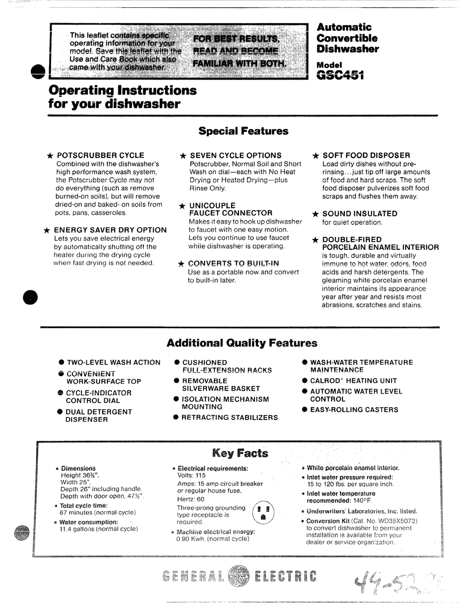 GE GSC451 OPERATING INSTRUCTIONS Pdf Download ManualsLib