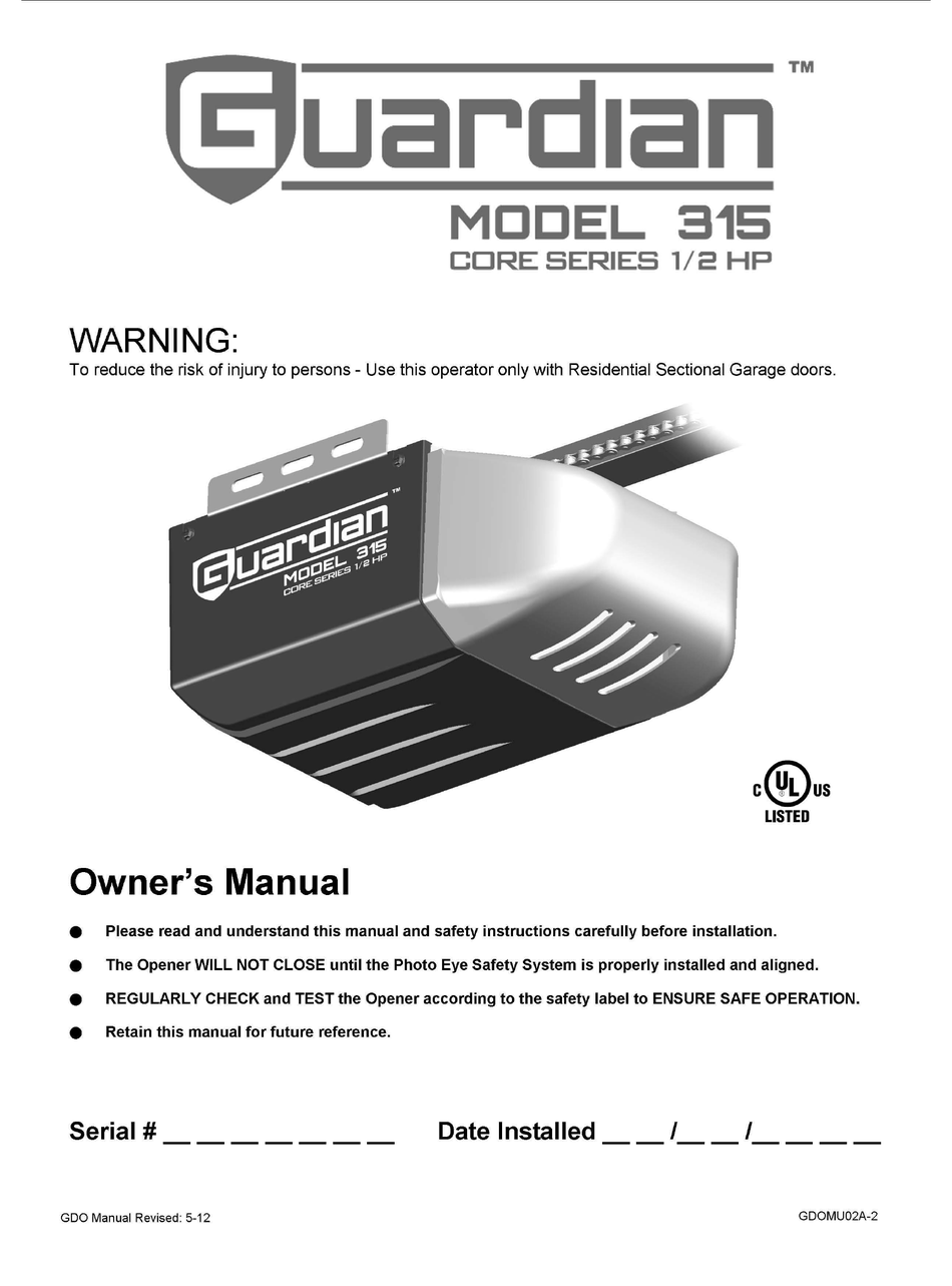 GUARDIAN 315 OWNER'S MANUAL Pdf Download ManualsLib