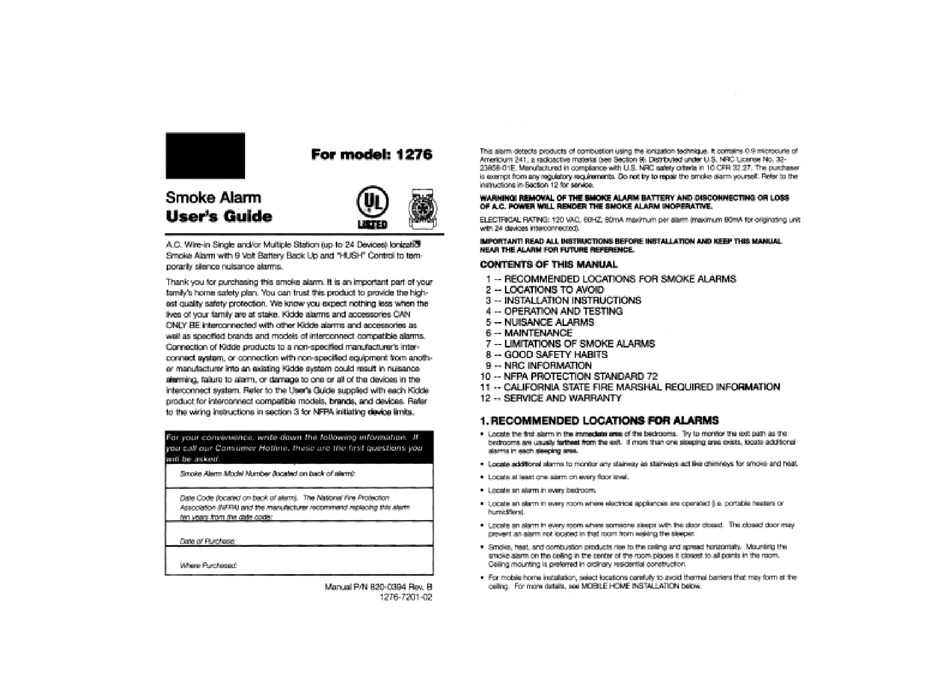 KIDDE 1276 USER MANUAL Pdf Download | ManualsLib