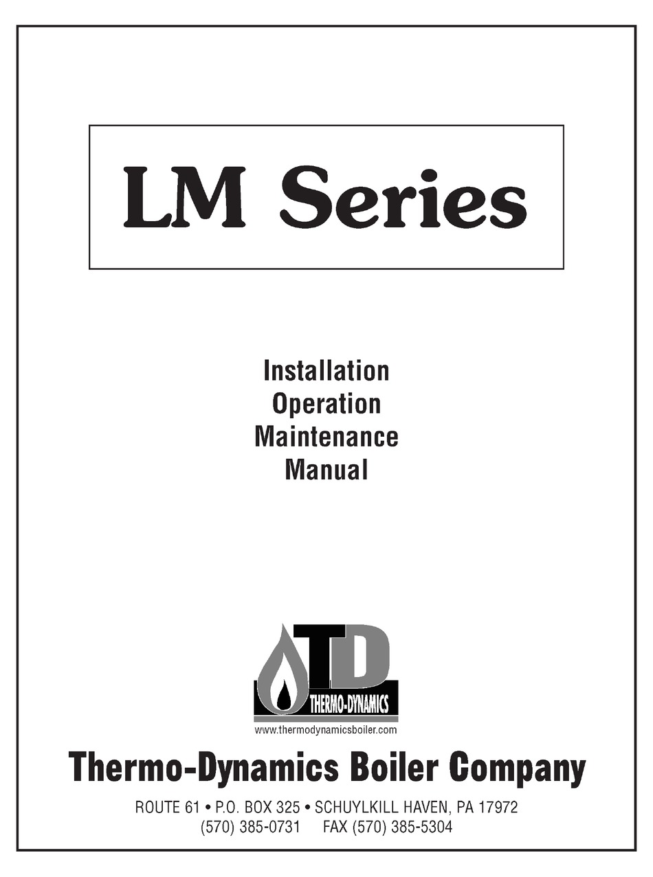THERMODYNAMICS BOILER LM SERIES INSTALLATION, OPERATION AND