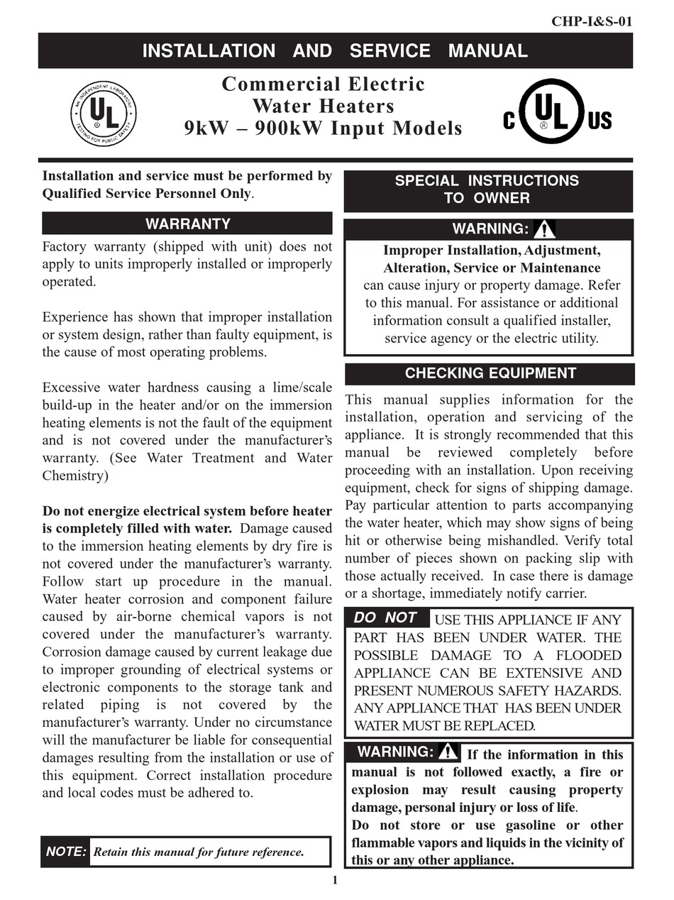 Specifications - Lochinvar CHP-WI-04 Installation And Service Manual [Page  37] | ManualsLib