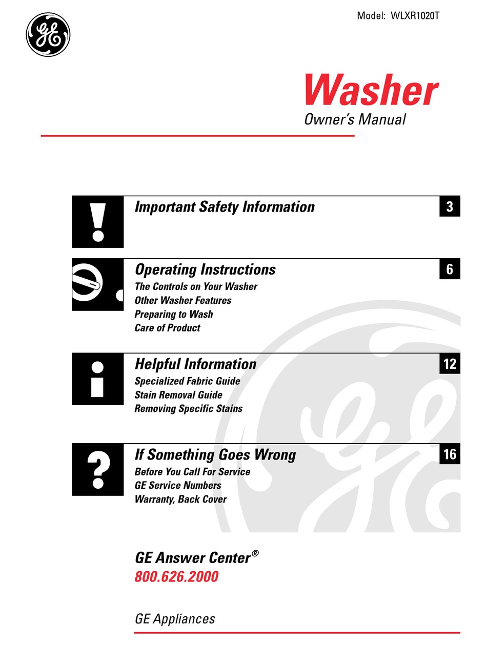 GE WLXR1020T OWNER'S MANUAL Pdf Download | ManualsLib