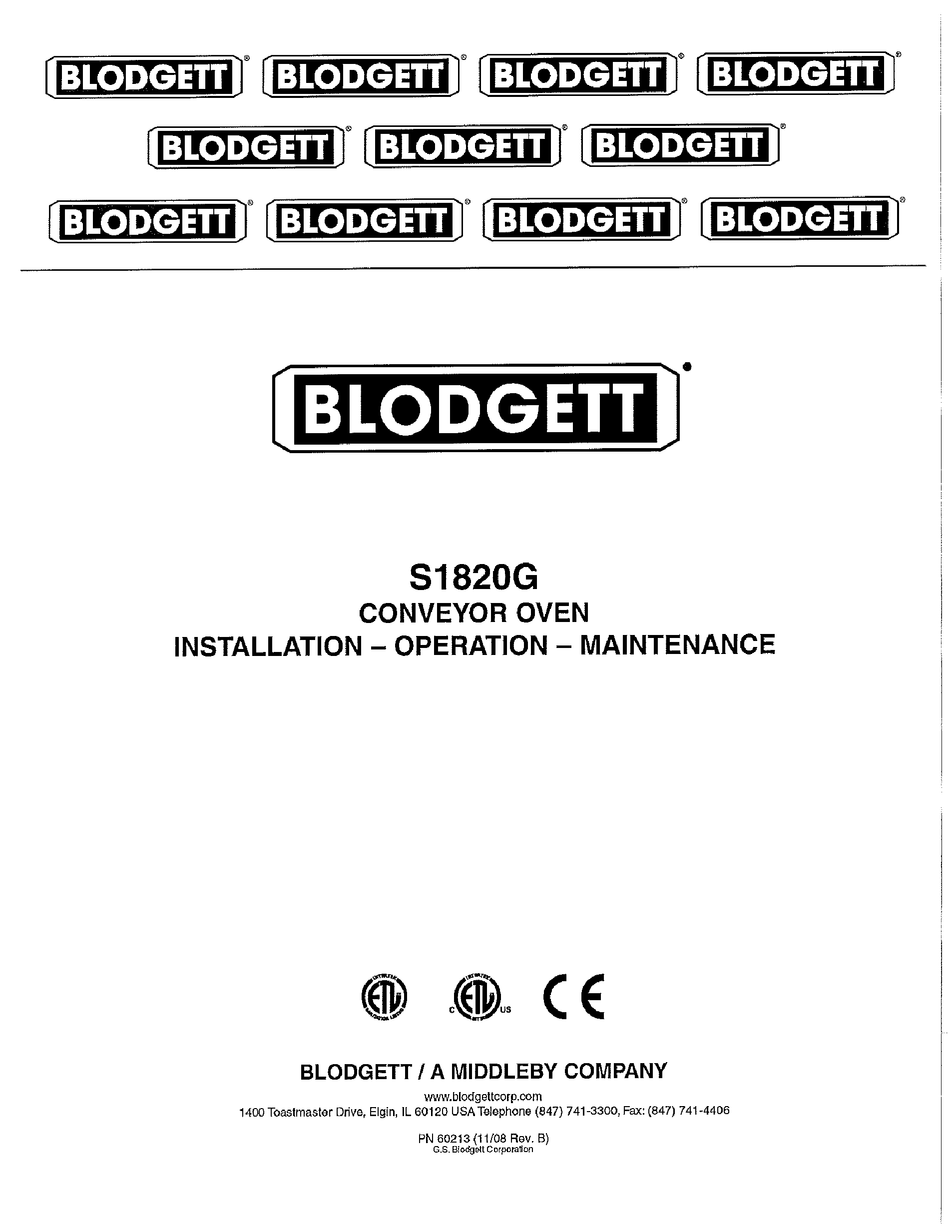 BLODGETT SG1820G INSTALLATION OPERATION & MAINTENANCE Pdf Download