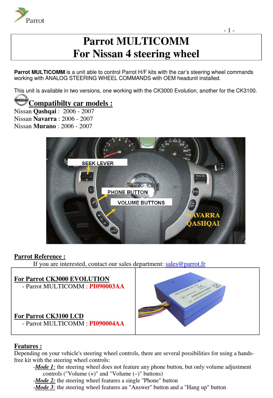 parrot ck3000 evolution manual