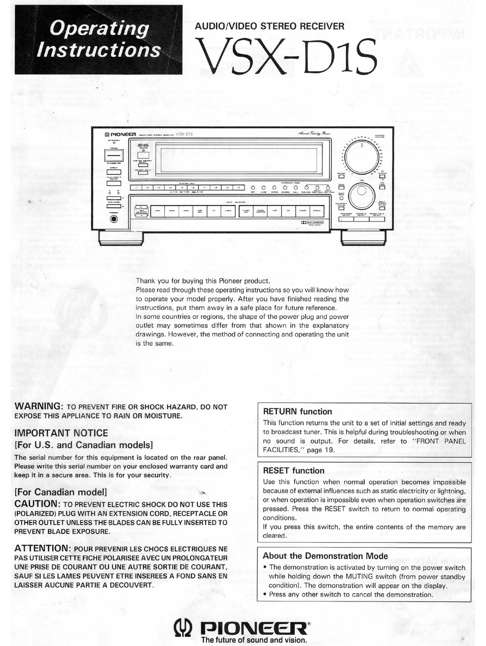 PIONEER VSX-D1S OPERATING INSTRUCTIONS MANUAL Pdf Download | ManuaLib