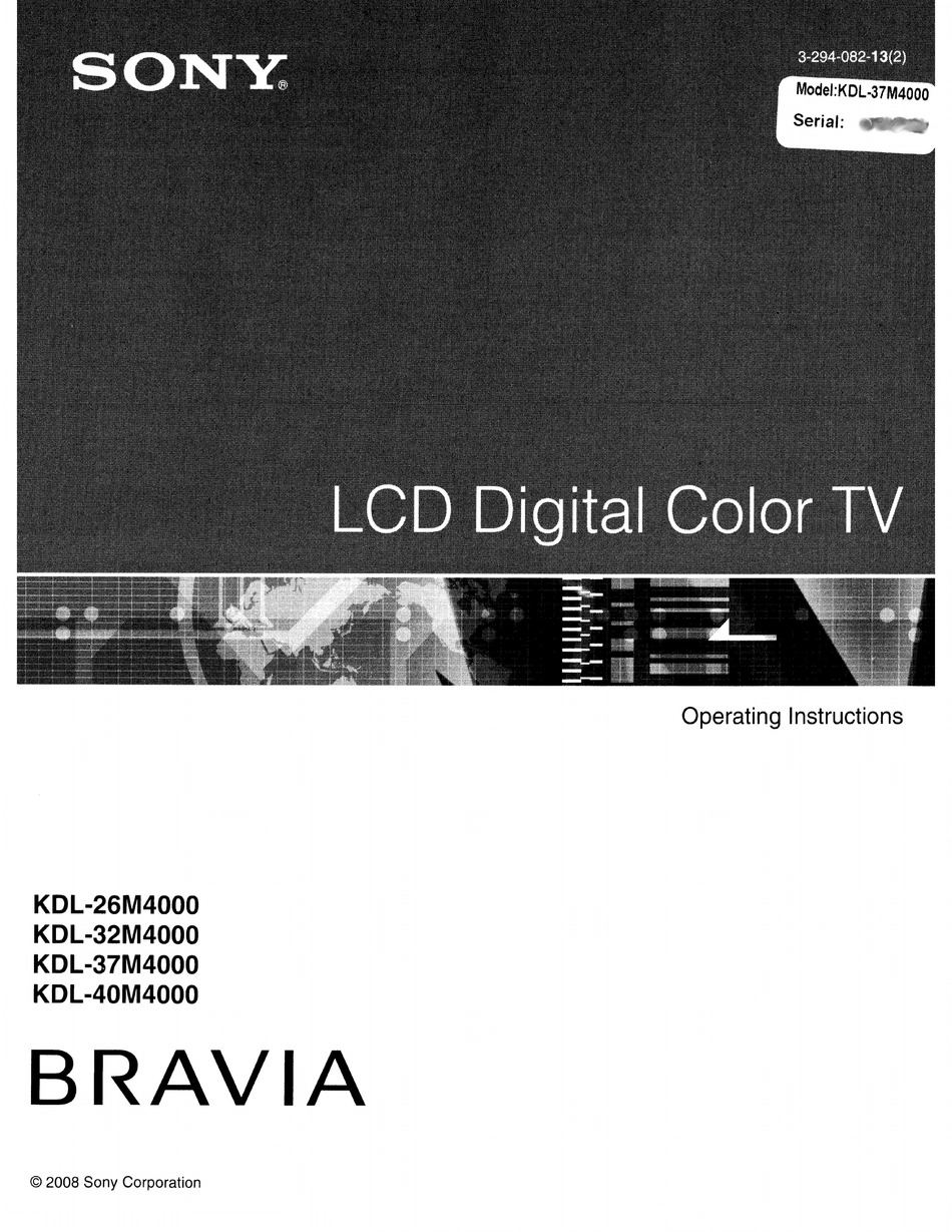 SONY BRAVIA KDL-26M4000 OPERATING INSTRUCTIONS MANUAL Pdf Download ...