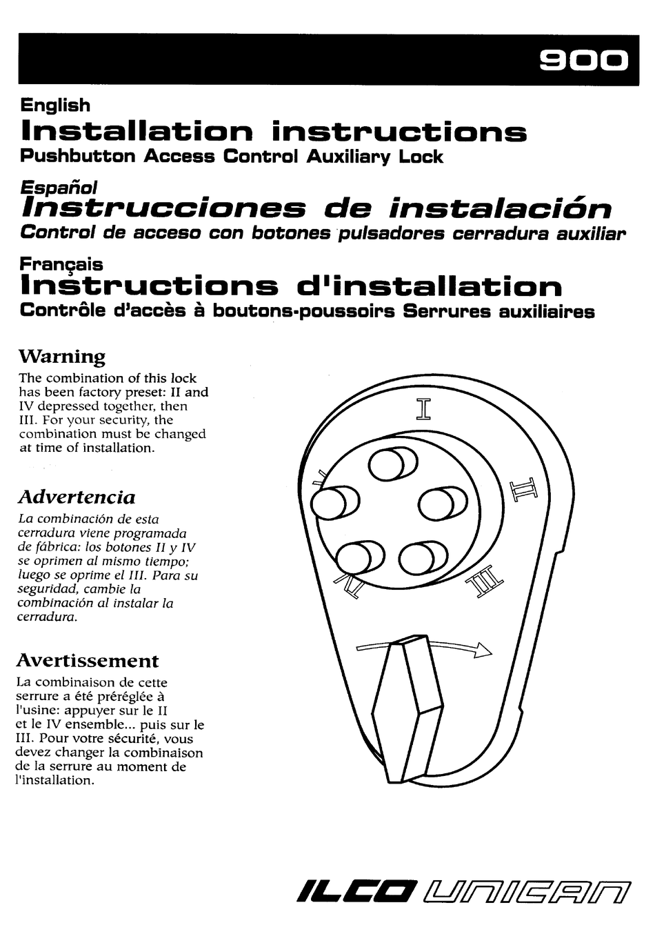 ILCO UNICAN 900 INSTALLATION INSTRUCTIONS MANUAL Pdf Download ManualsLib