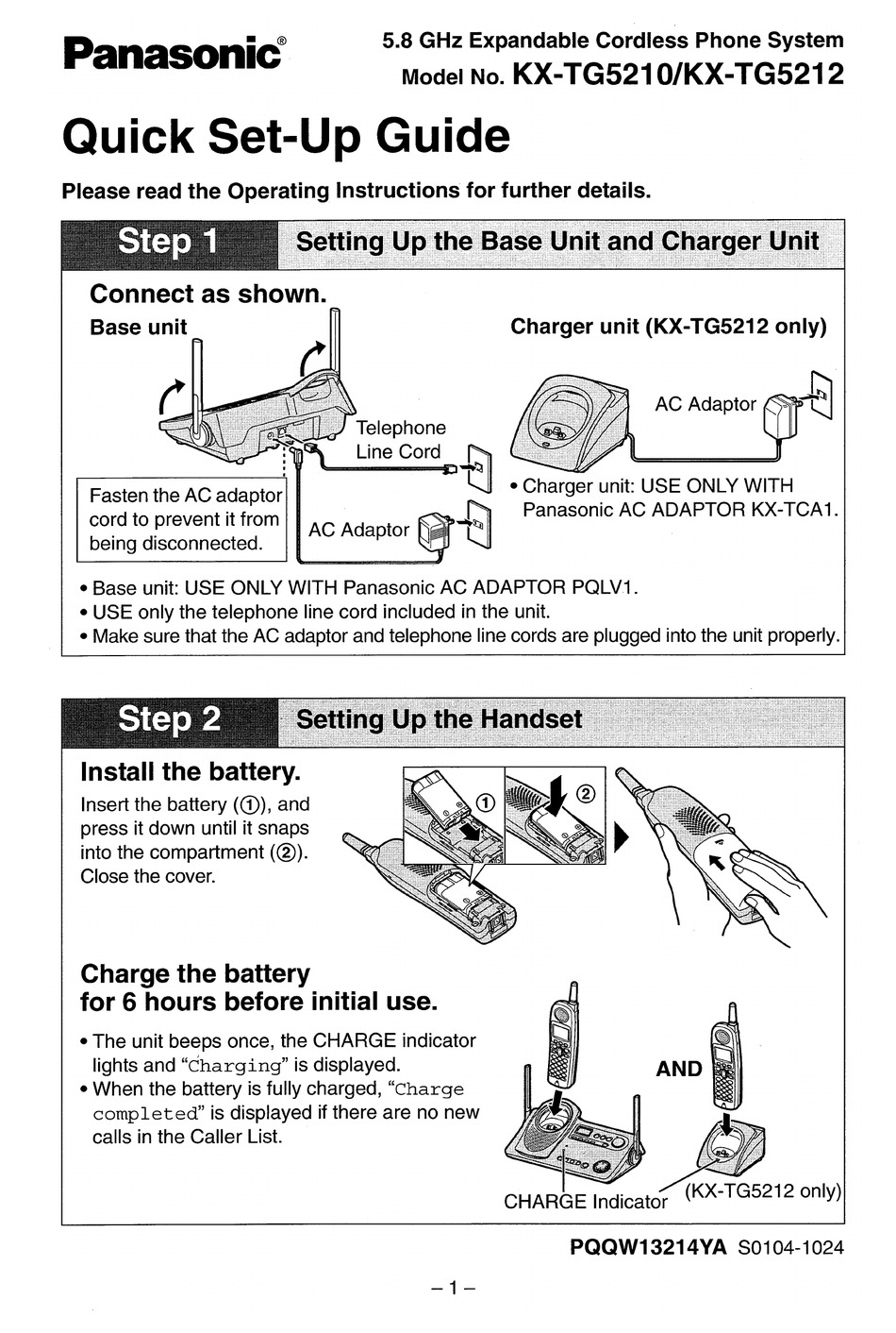 PANASONIC KX-TG5210 QUICK SETUP MANUAL Pdf Download | ManualsLib