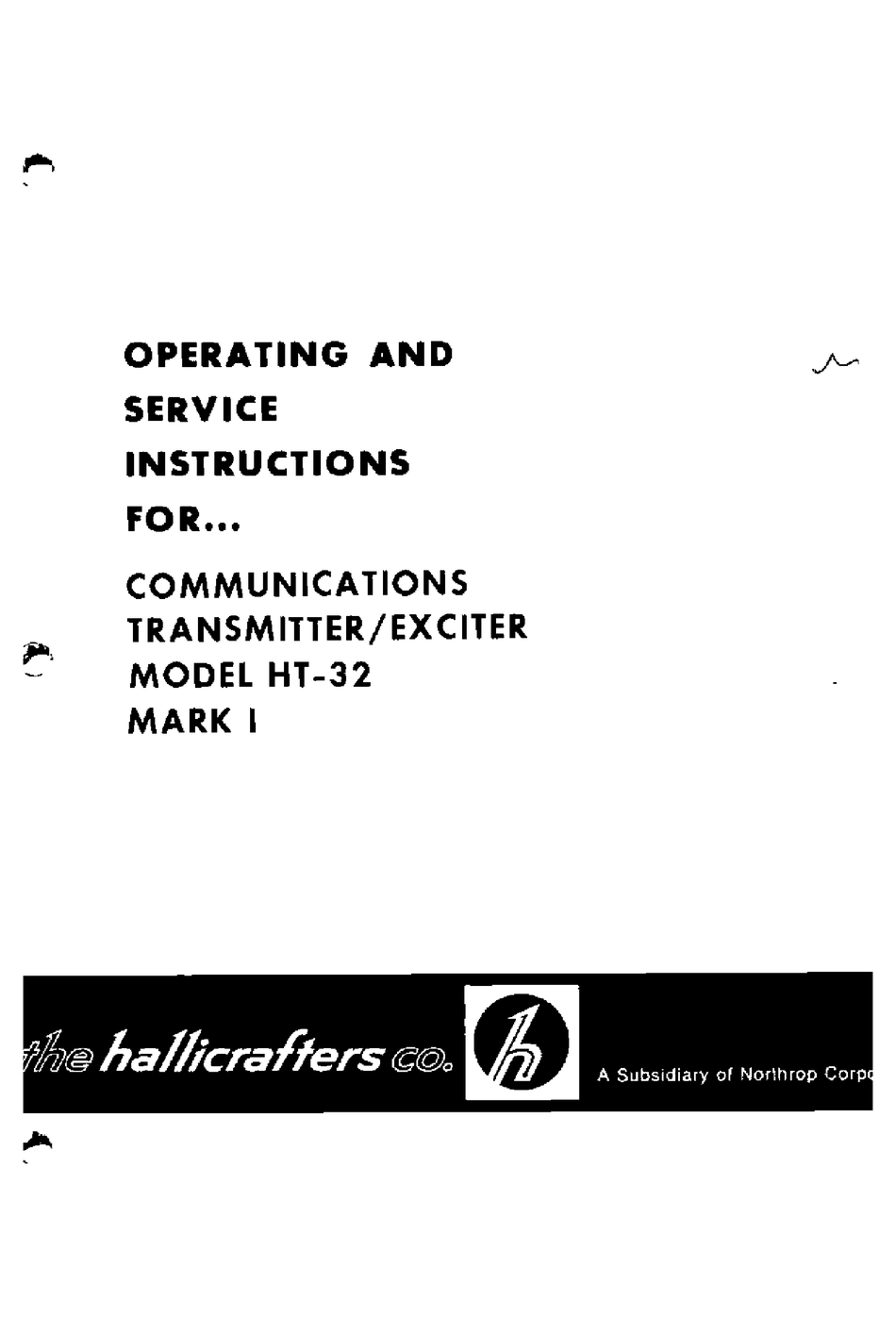 Hallicrafters Original Hallicrafters HT-32 Mark I Op & Service Manual 