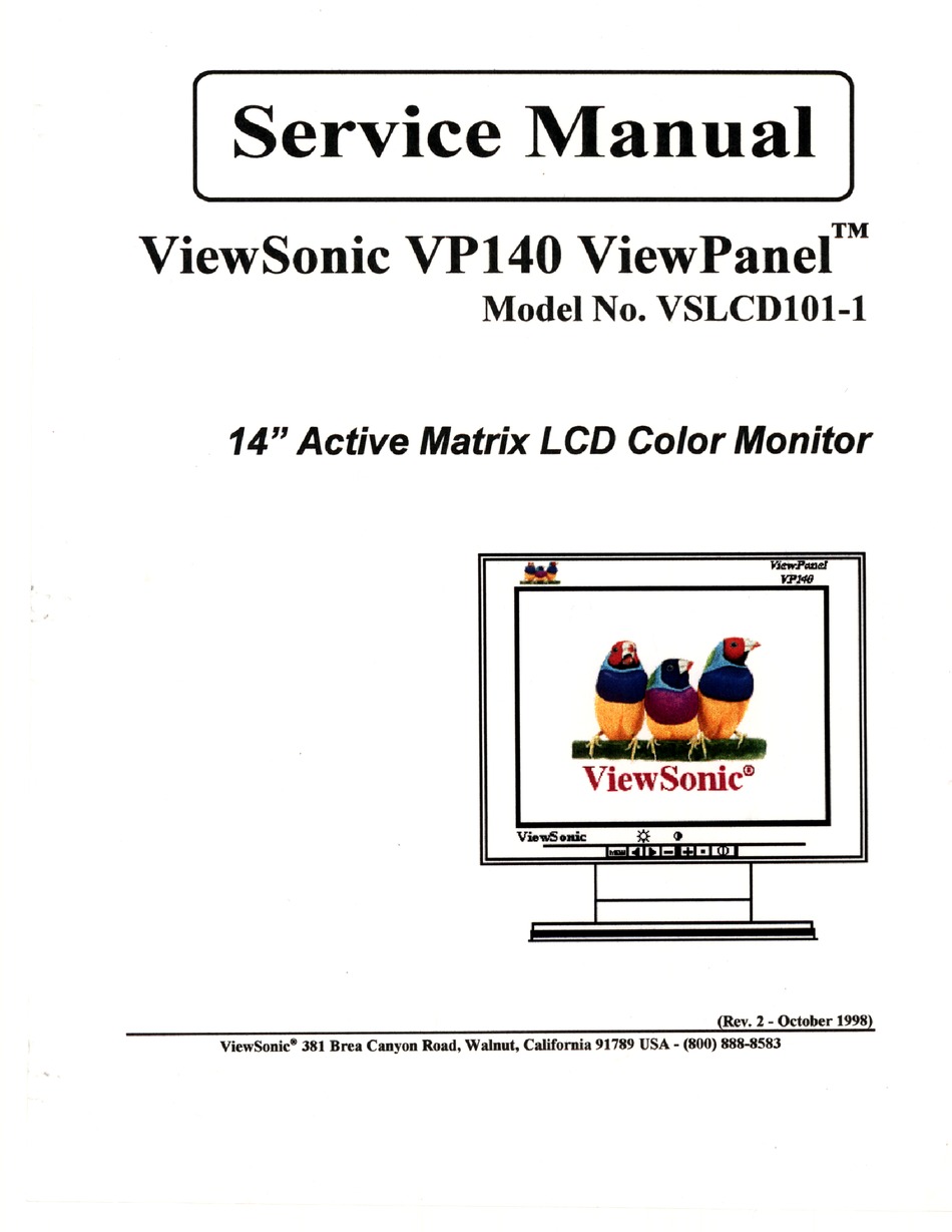 VIEWSONIC VP140 VSLCD101-1 SERVICE MANUAL Pdf Download | ManualsLib