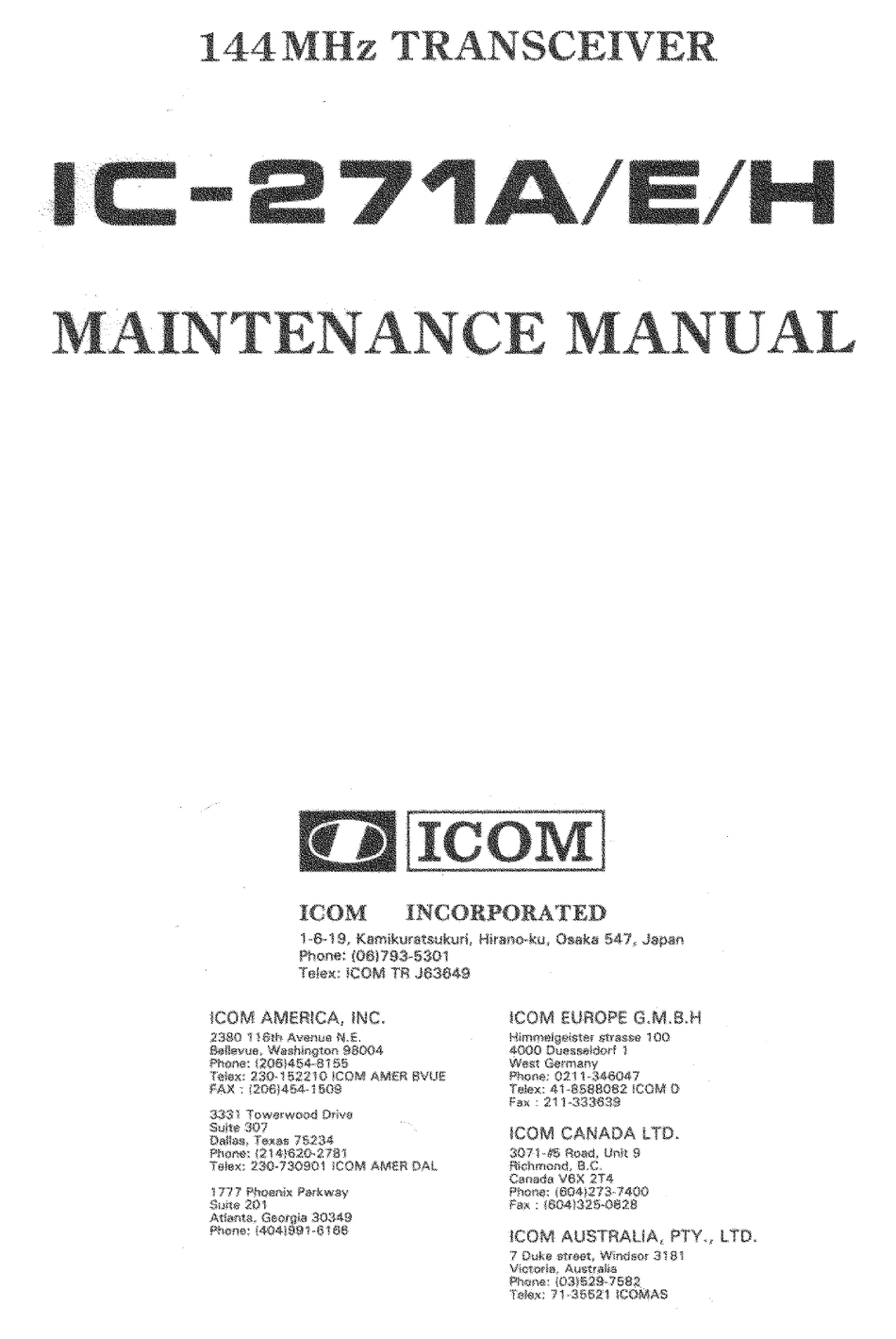Icom Ic 271a Maintenance Manual Pdf Download Manualslib