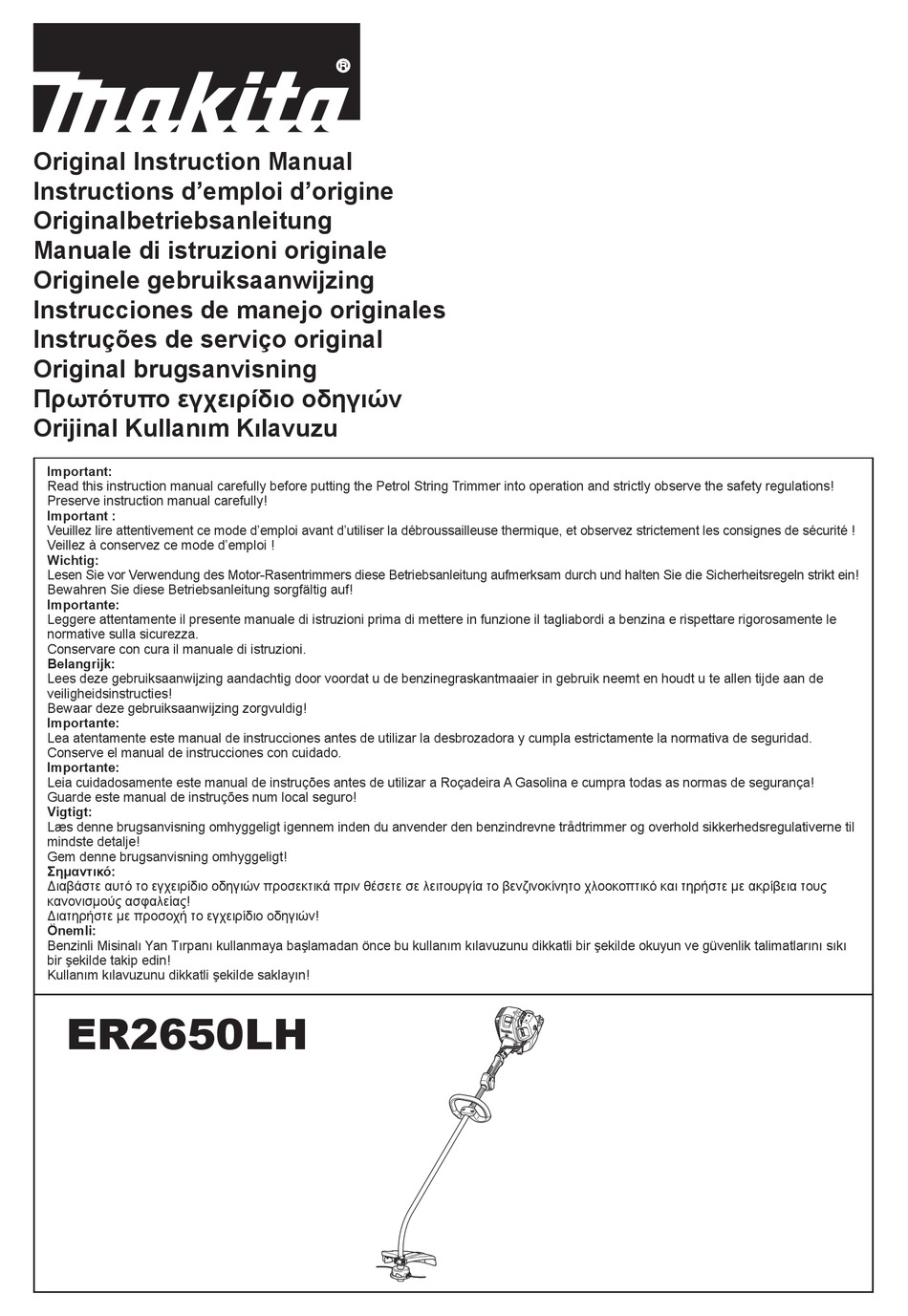 Designation Of Parts Makita ER2650LH Original Instruction Manual