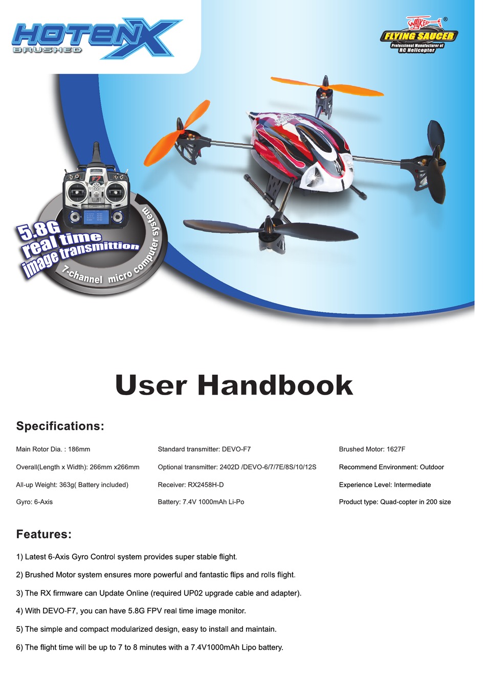 WALKERA BRUSHED HOTEN X USER HANDBOOK MANUAL Pdf Download | ManualsLib
