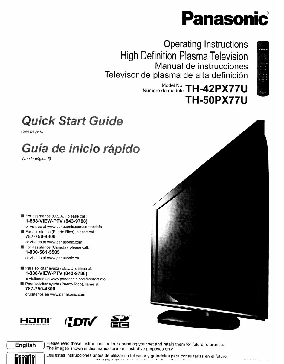 Panasonic Th 42px77u Operating Instructions Manual Pdf Download Manualslib