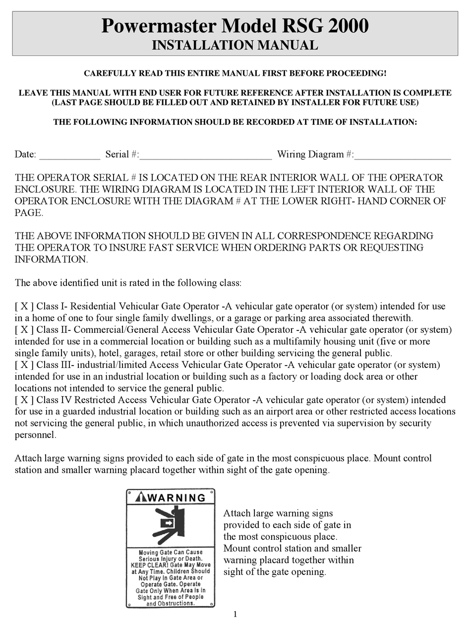 POWERMASTER RSG 2000 INSTALLATION MANUAL Pdf Download ManualsLib