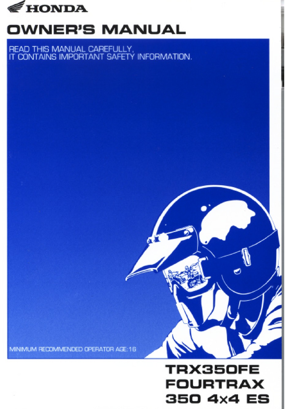 HONDA TRX350FE FOURTRAX 350 4X4 ES OWNER'S MANUAL Pdf Download | ManualsLib