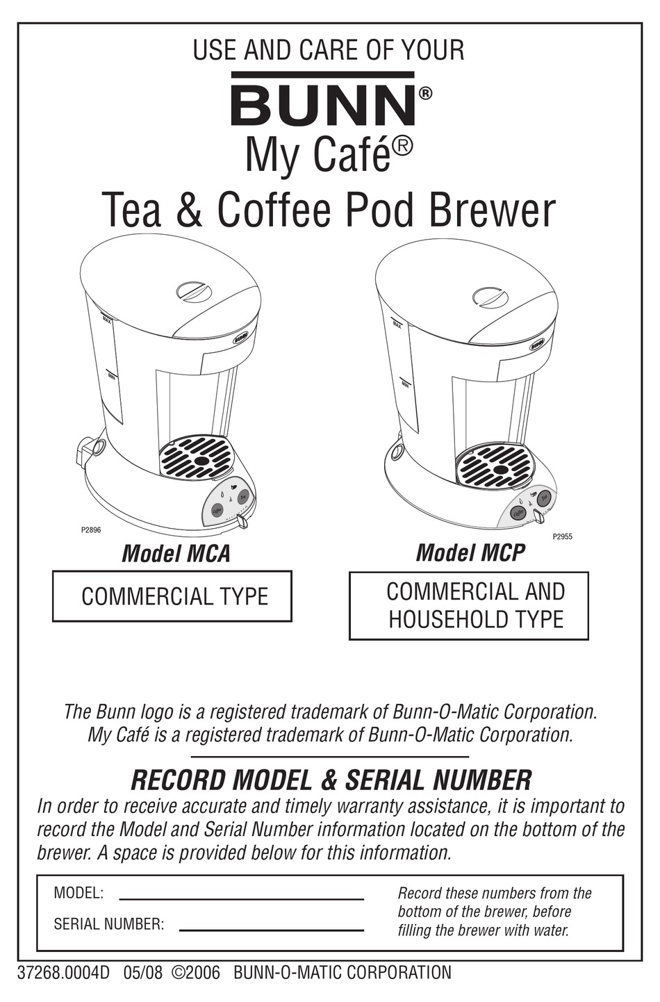 BUNN MY CAFE MCA USE AND CARE MANUAL Pdf Download ManualsLib