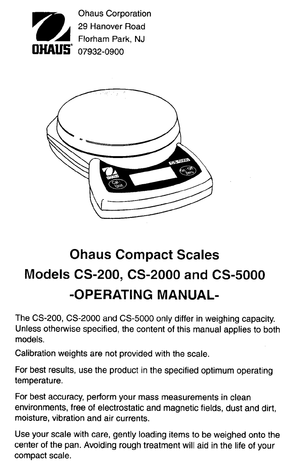 Ohaus Cs 200 Operating Manual Pdf Download Manualslib
