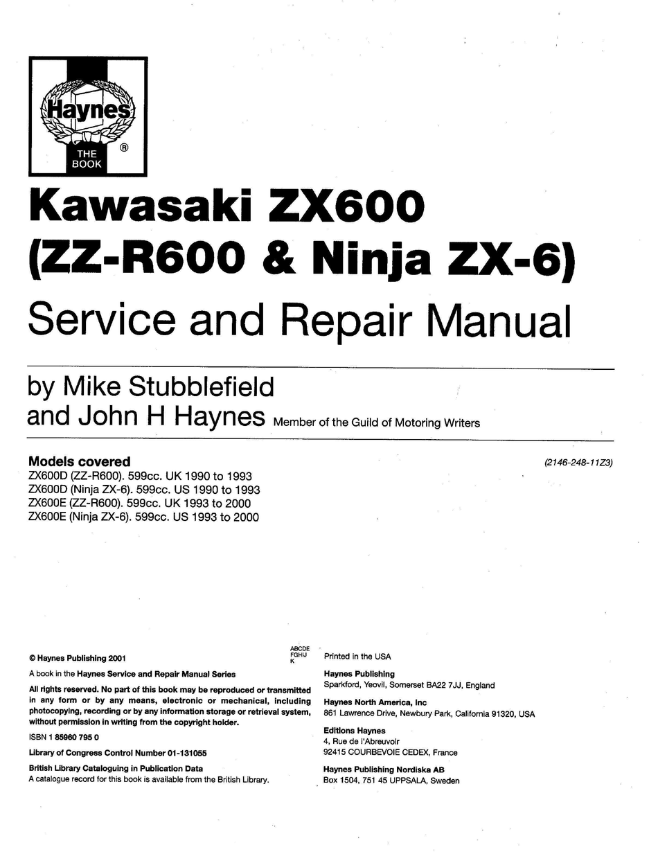 1990-2006 ZX600E ZZR600 Ninja ZX6 ZX600D ZX600 Haynes Service Repair Manual 9997 
