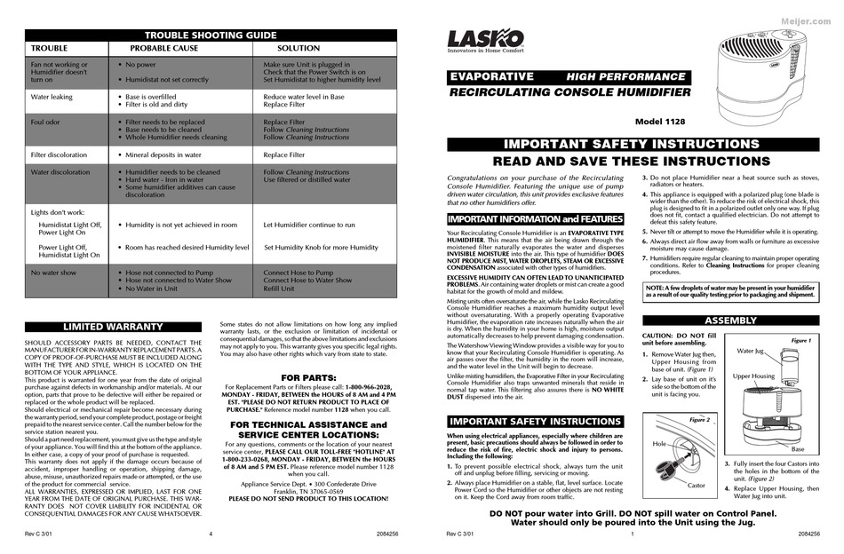 LASKO 1128 INSTRUCTIONS Pdf Download ManualsLib