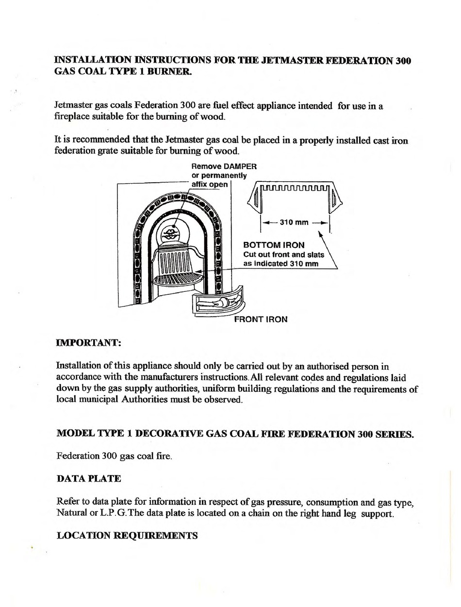 JETMASTER FEDERATION 300 TYPE 1 INSTALLATION INSTRUCTIONS MANUAL Pdf