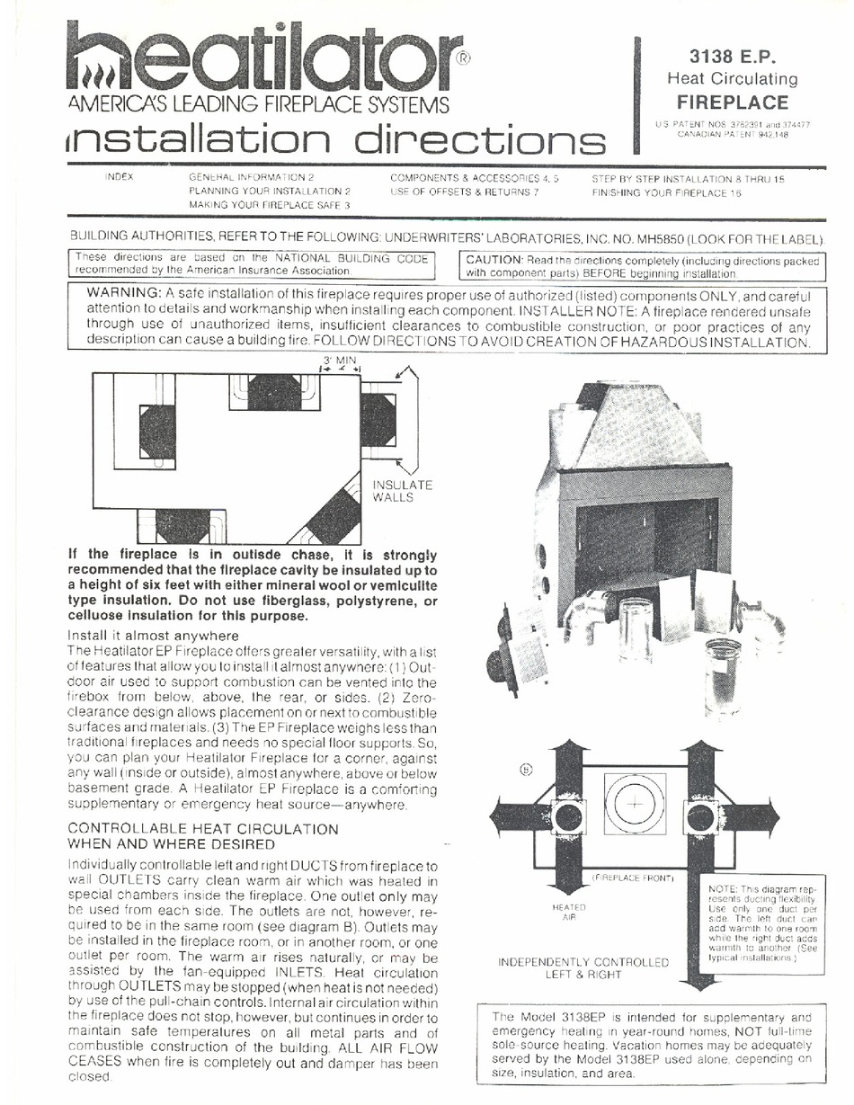 HEATILATOR 3138 E.P. INSTALLATION DIRECTIONS MANUAL Pdf Download